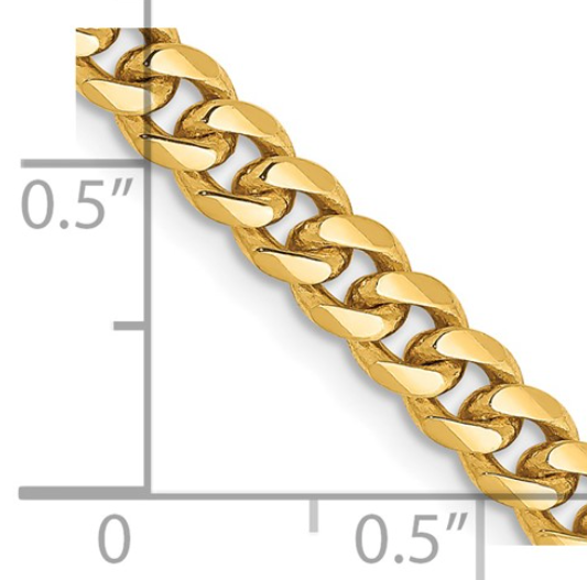 4mm Solid 14 karat yellow Gold Miami curb necklace-24" long