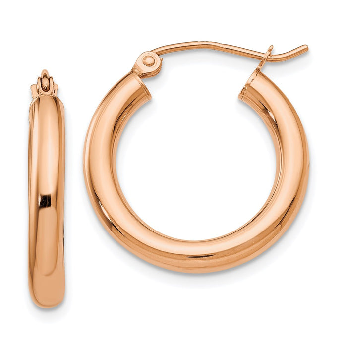 14k Rose Gold Polished 3mm Lightweight Tube Hoop Earrings