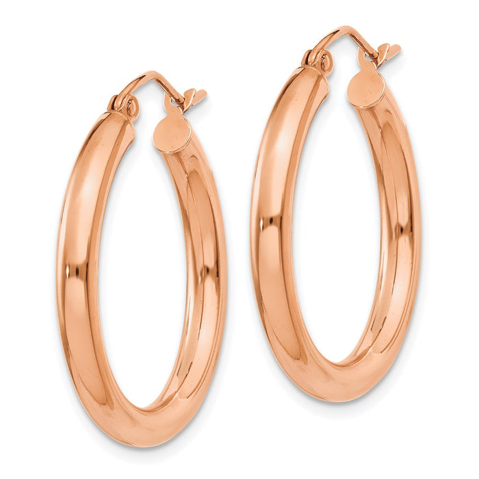 14k Rose Gold Polished 3mm Lightweight Tube Hoop Earrings