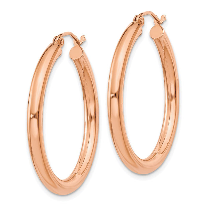 14k Rose Gold Polished 3mm Lightweight Tube Hoop Earrings