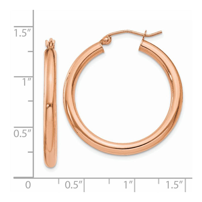 14k Rose Gold Polished 3mm Lightweight Tube Hoop Earrings