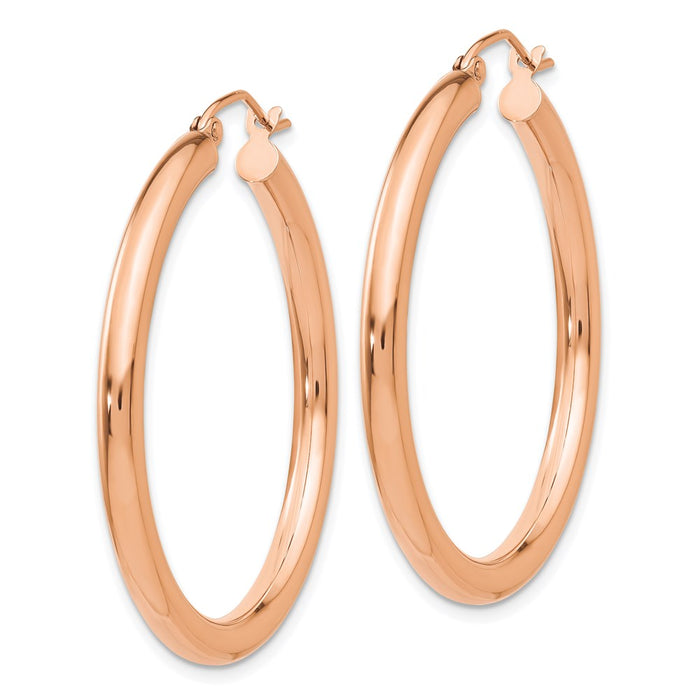 14k Rose Gold Polished 3mm Lightweight Tube Hoop Earrings