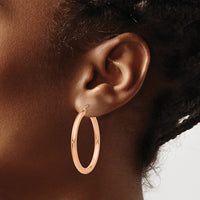 Thumbnail for 14k Rose Gold Polished 3mm Lightweight Tube Hoop Earrings