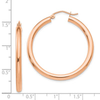 Thumbnail for 14k Rose Gold Polished 3mm Lightweight Tube Hoop Earrings