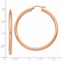 Thumbnail for 14k Rose Gold Polished 3mm Lightweight Tube Hoop Earrings