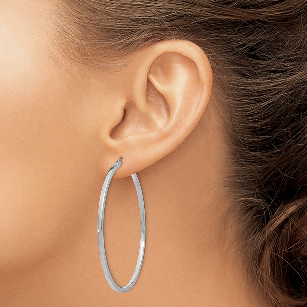 14k White Gold 2mm Square Tube Hoops