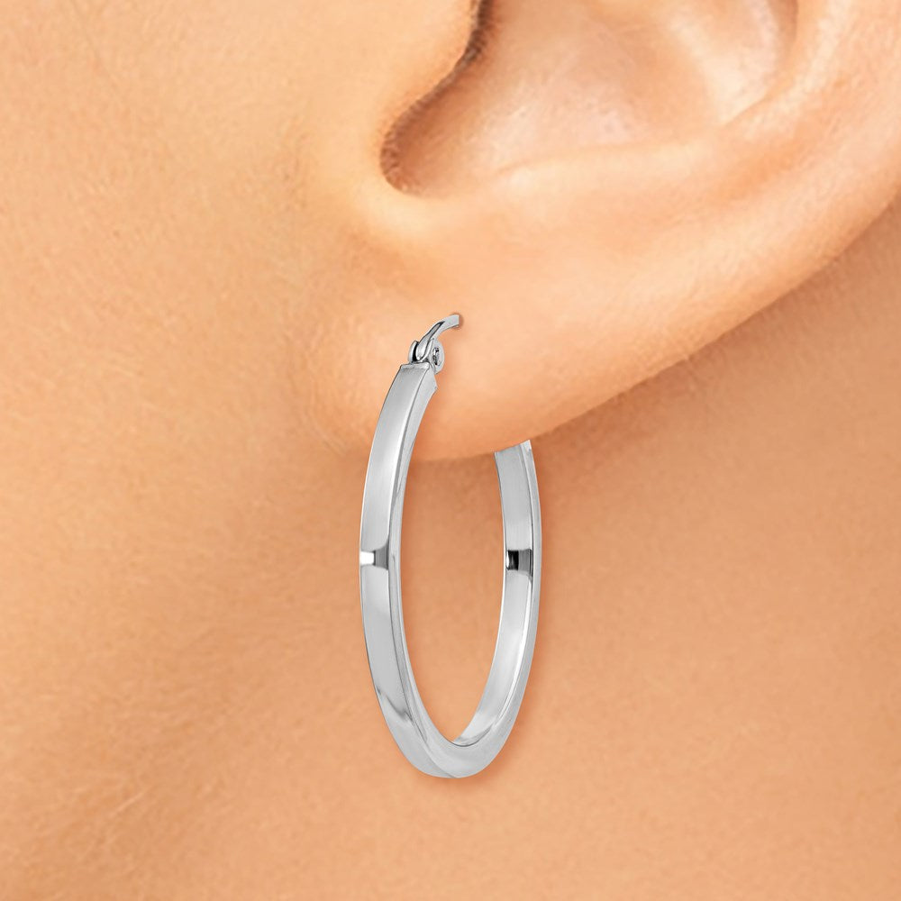 14k White Gold 2mm Square Tube Hoops