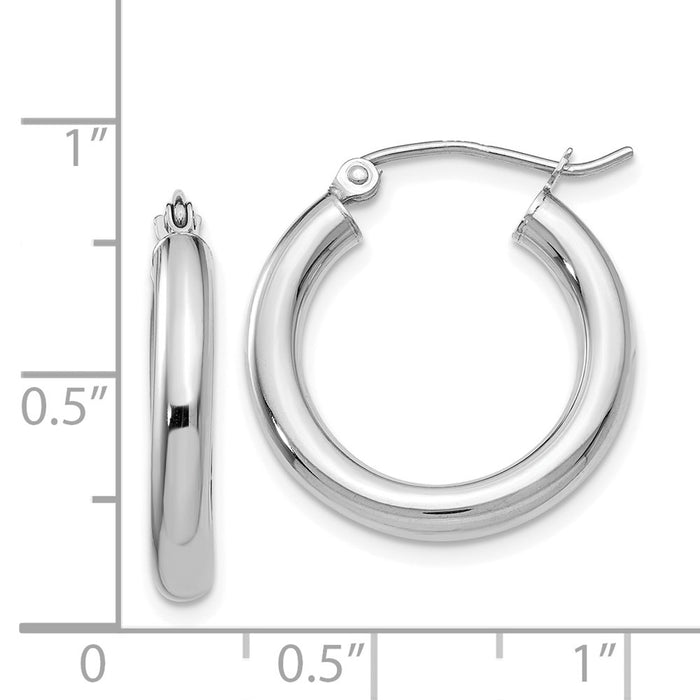 14K White Gold Polished 3mm Tube Hoop Earrings