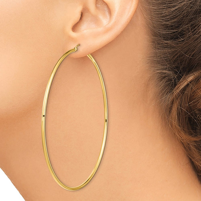 14k 2mm Polished Hoop Earrings