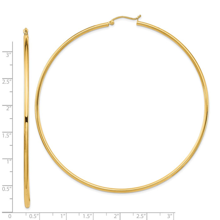 14k 2mm Polished Hoop Earrings