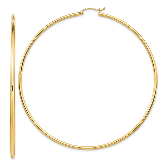 14k 2mm Polished Hoop Earrings