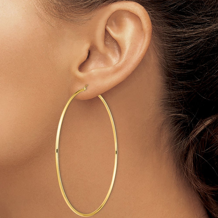 14k 2mm Polished Hoop Earrings