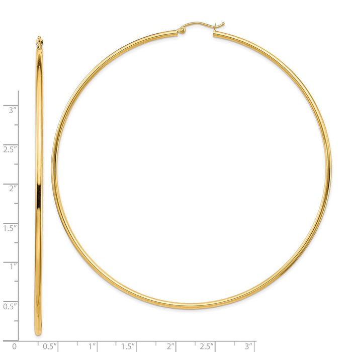 14k 2mm Polished Hoop Earrings