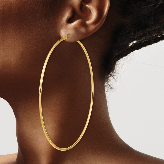 14k 2mm Polished Hoop Earrings