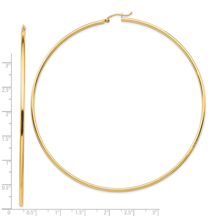 14k 2mm Polished Hoop Earrings