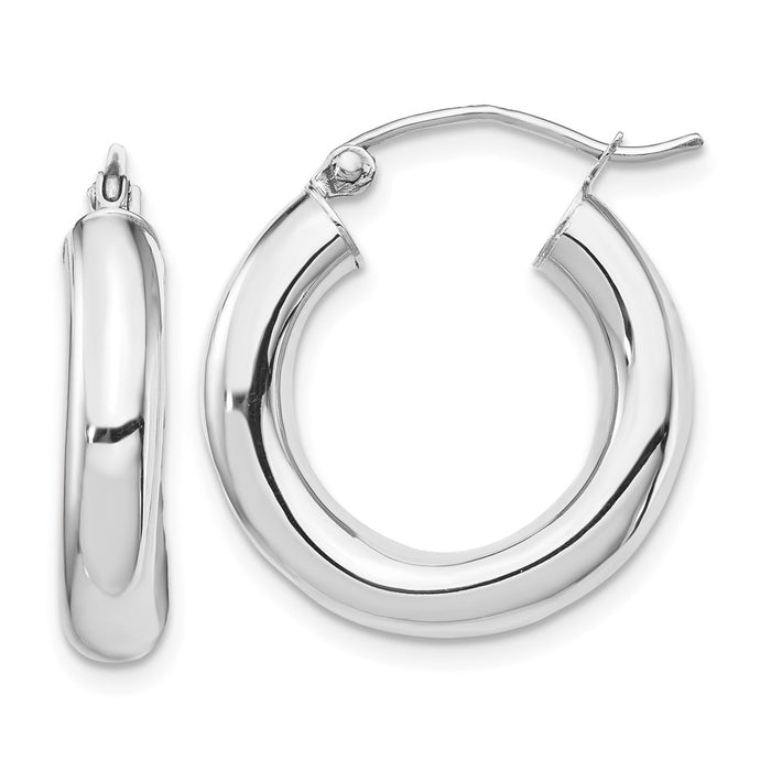 14k White Gold Polished 4mm Tube Hoop Earrings