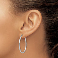 Thumbnail for 14k White Gold Polished 2x35mm Tube Hoop Earrings