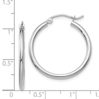 Thumbnail for 14k White Gold Polished 2x25mm Tube Hoop Earrings