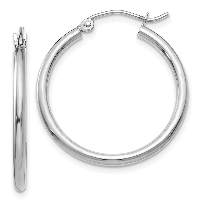 14k White Gold Polished 2x25mm Tube Hoop Earrings