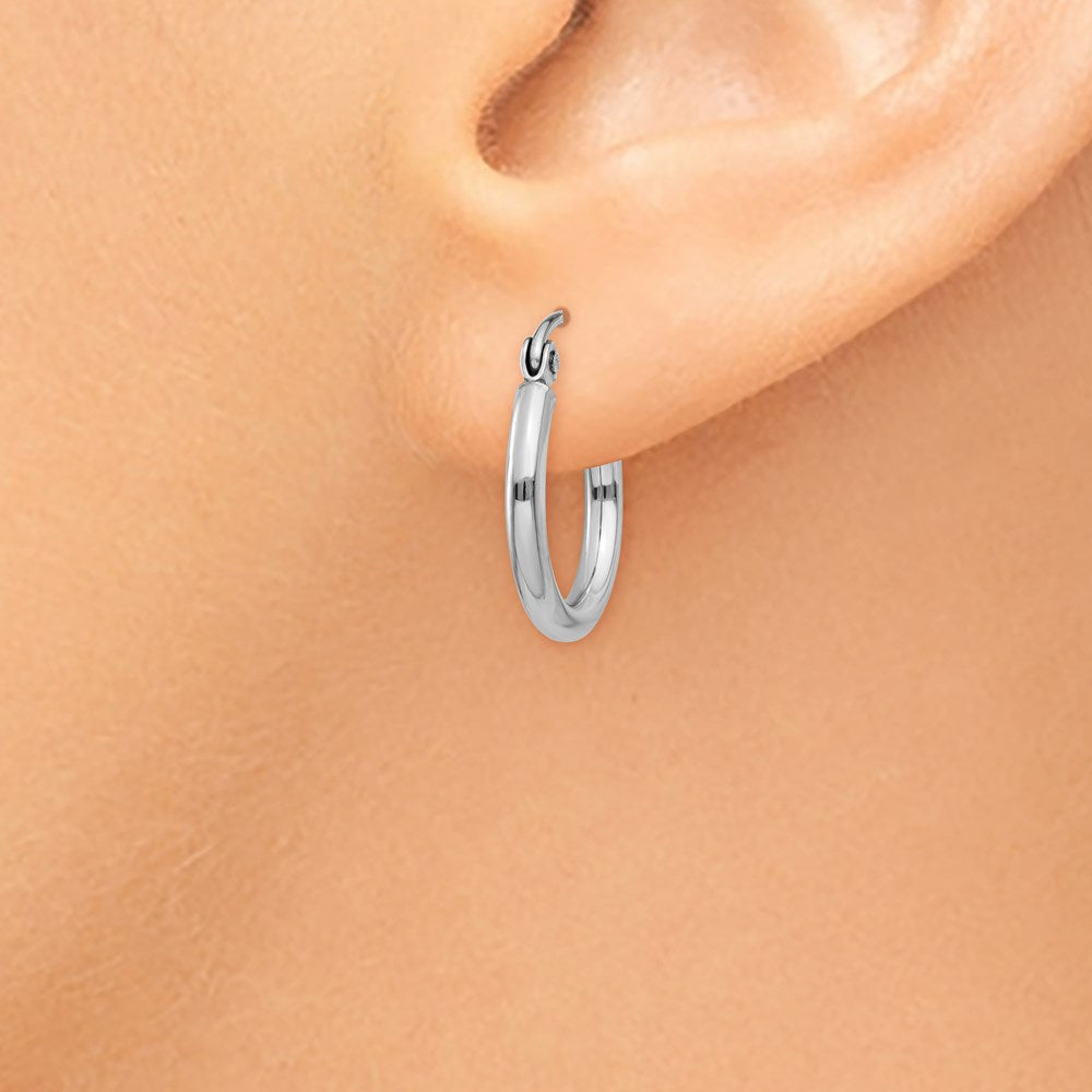 14k White Gold Polished 2x15mm Tube Hoop Earrings