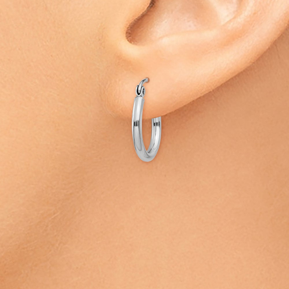 14k White Gold Polished 2x15mm Tube Hoop Earrings
