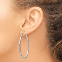Thumbnail for 14k White Gold Polished 2x50mm Tube Hoop Earrings