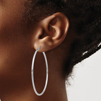 Thumbnail for 14k White Gold Polished 2x55mm Tube Hoop Earrings