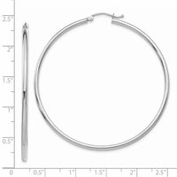 Thumbnail for 14k White Gold Polished 2x55mm Tube Hoop Earrings