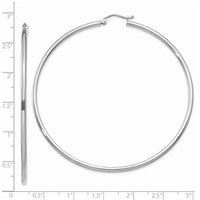 Thumbnail for 14k White Gold Polished 2x65mm Tube Hoop Earrings