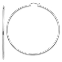 Thumbnail for 14k White Gold Polished 2x65mm Tube Hoop Earrings
