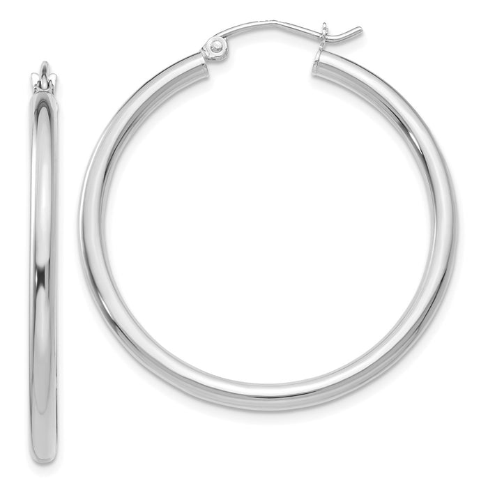 14K White Gold Polished 2.5mm Tube Hoop Earrings