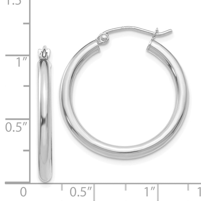 14K White Gold Polished 2.5mm Tube Hoop Earrings