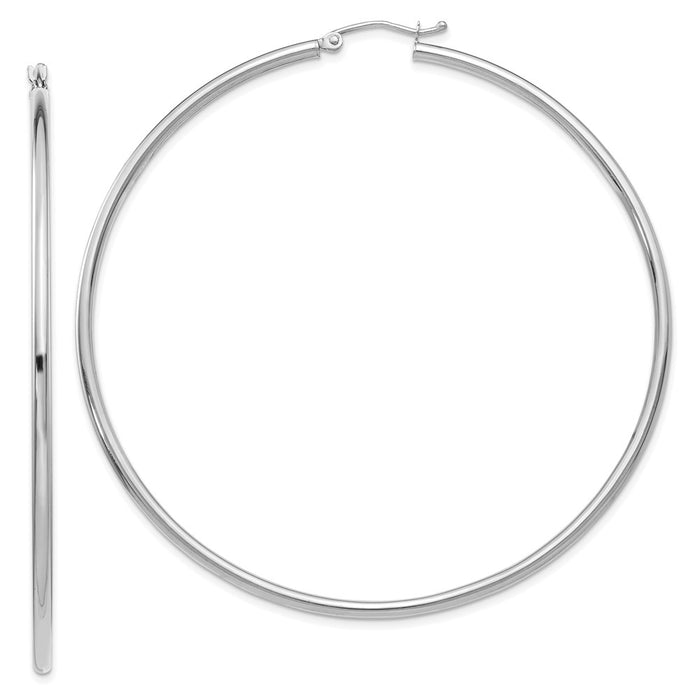 14K White Gold Polished 2.5mm Tube Hoop Earrings