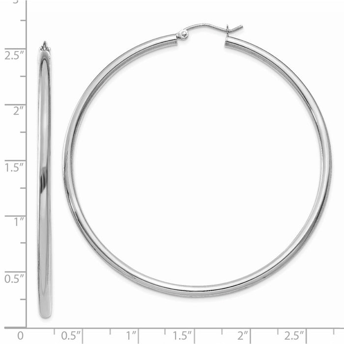 14K White Gold Polished 2.5mm Tube Hoop Earrings