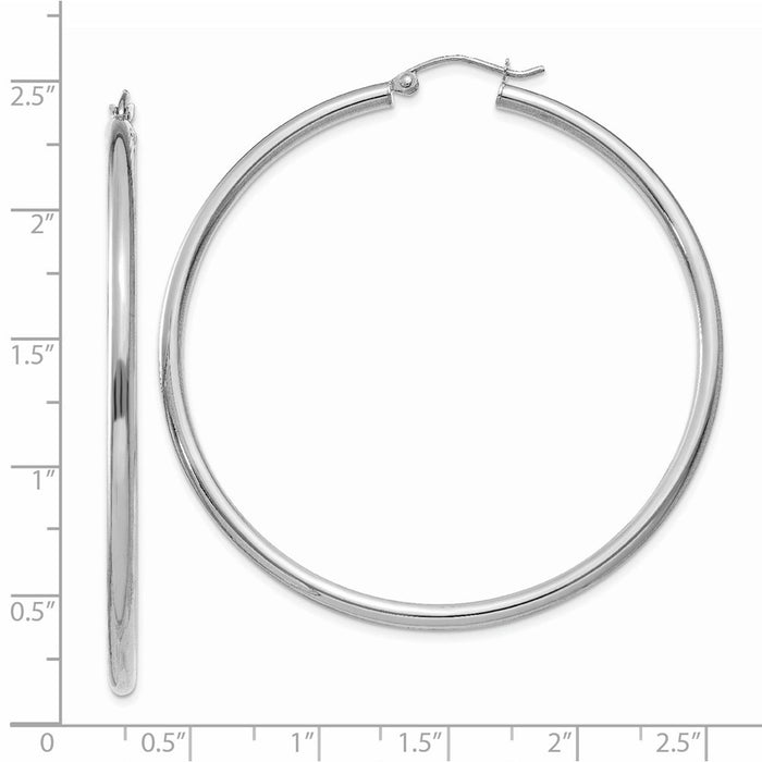 14K White Gold Polished 2.5mm Tube Hoop Earrings