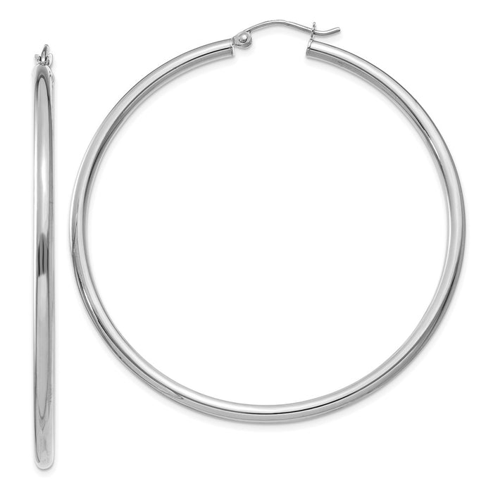 14K White Gold Polished 2.5mm Tube Hoop Earrings