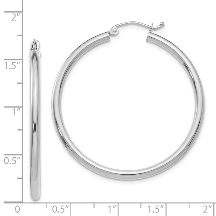 14K White Gold Polished 2.5mm Tube Hoop Earrings