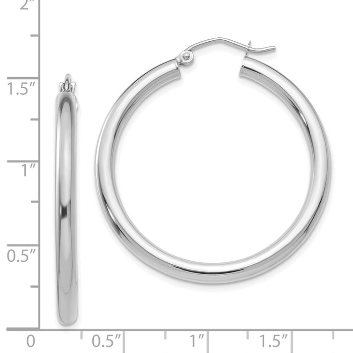 14K White Gold Polished 3mm Tube Hoop Earrings