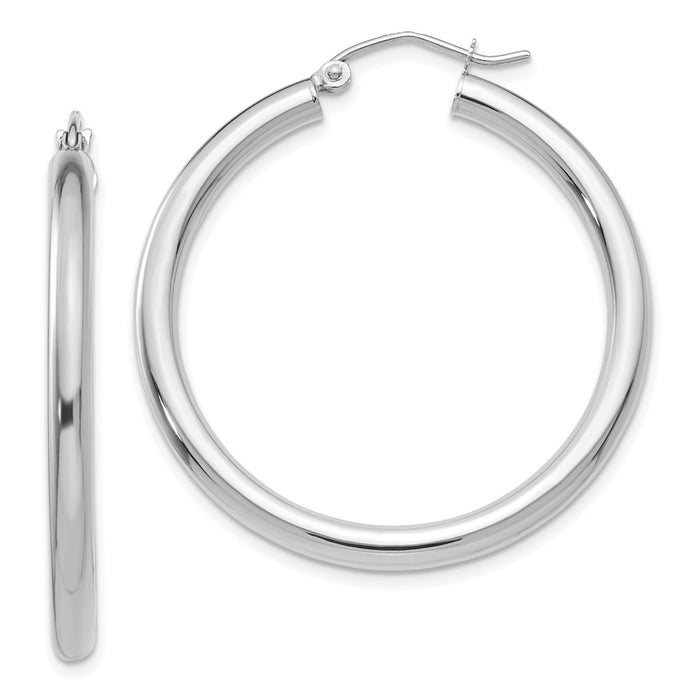 14K White Gold Polished 3mm Tube Hoop Earrings