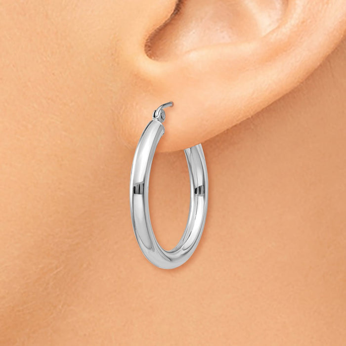 14K White Gold Polished 3mm Tube Hoop Earrings