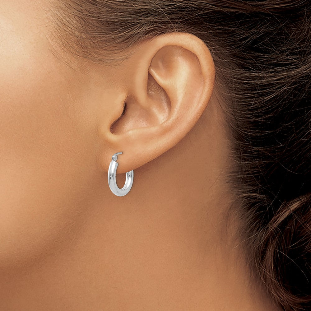 14K White Gold Polished 3mm Tube Hoop Earrings