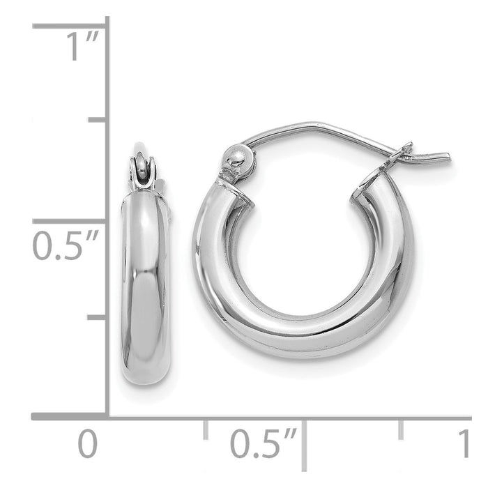 14K White Gold Polished 3mm Tube Hoop Earrings