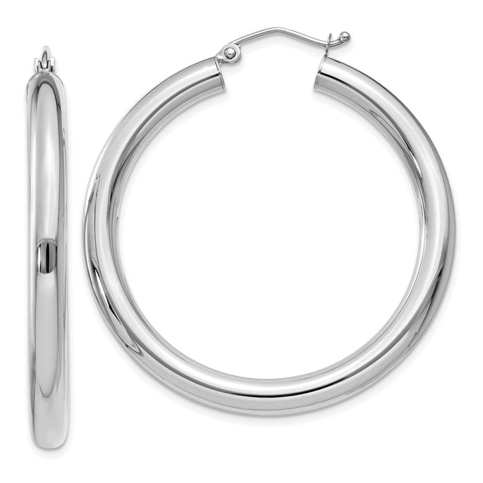 14K White Gold Polished 4mm Tube Hoop Earrings