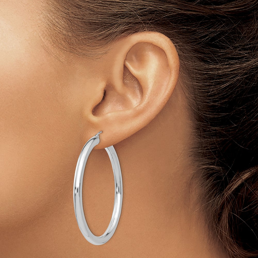 14K White Gold Polished 4mm Tube Hoop Earrings