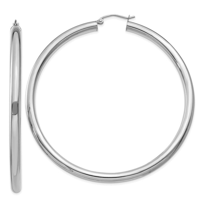 14K White Gold Polished 4mm Tube Hoop Earrings