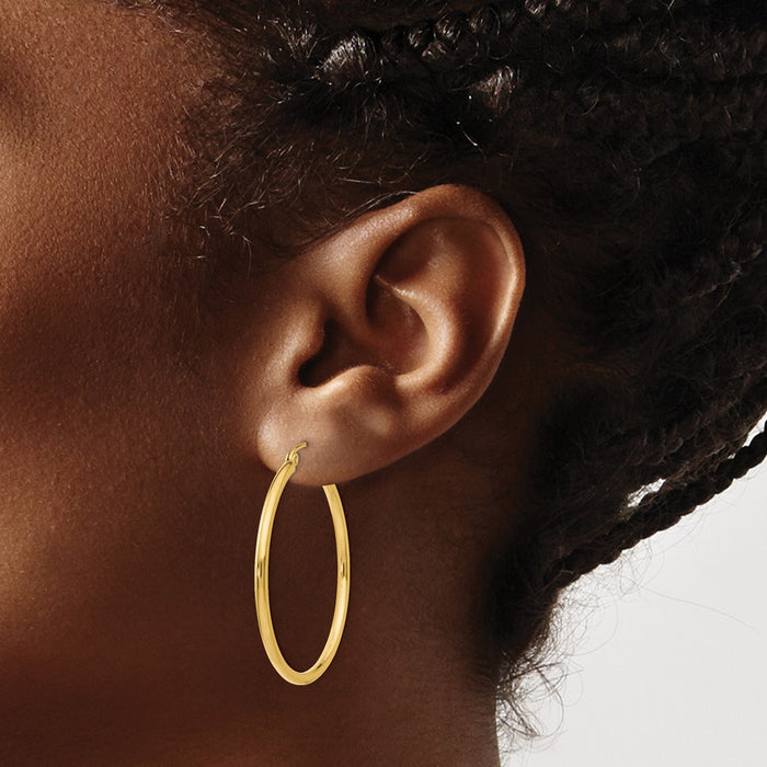 14k Polished 2x35mm Tube Hoop Earrings