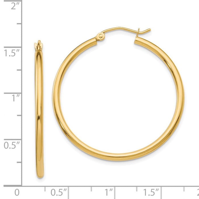 14k Polished 2x35mm Tube Hoop Earrings