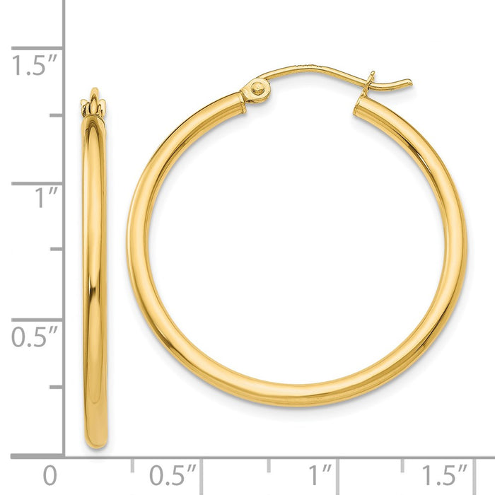 14k Polished 2x30mm Tube Hoop Earrings