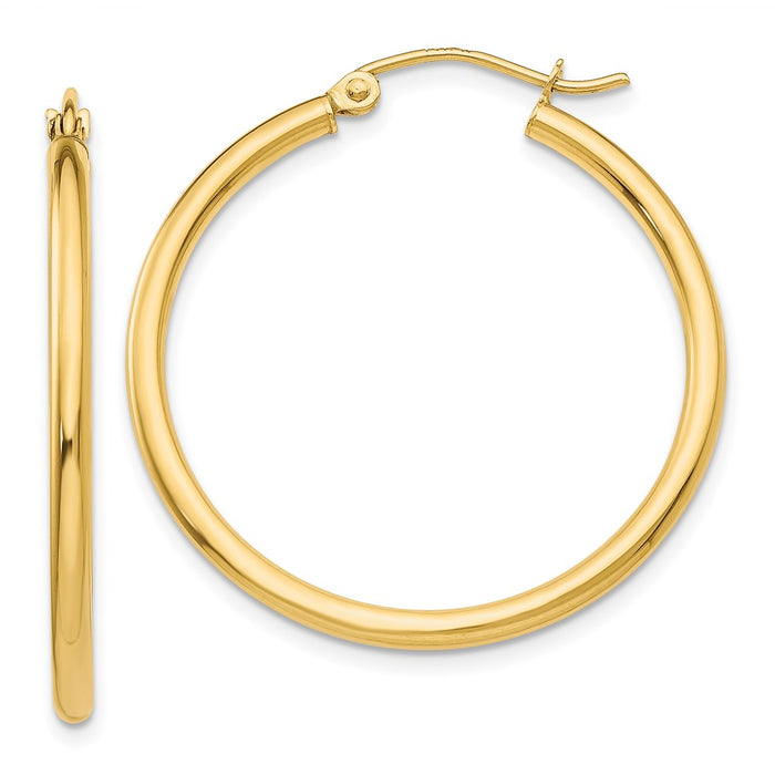 14k Polished 2x30mm Tube Hoop Earrings