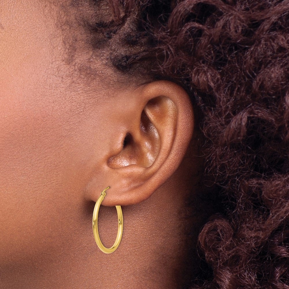 14k Polished 2x25mm Tube Hoop Earrings